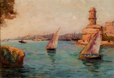 Купить антикварную картину (Выход из порта Марселя)