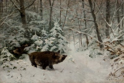 Купить картину Вернера (Кабанчики в зимнем лесу)