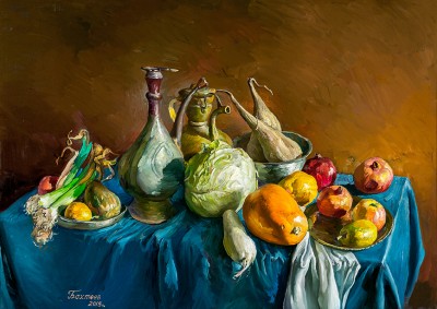Купить картину Бахтеева (Овощи и старинная посуда)