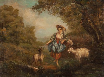 Купить антикварную картину (Пастушка)